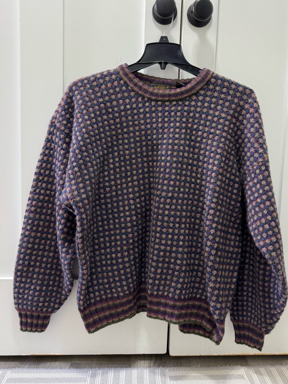 Vintage Eddie Bauer Multicolor Patterned Crewneck Sweater - Blue, Purple, Tan